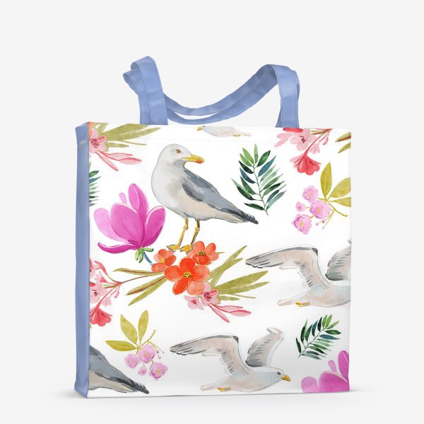 Сумка-шоппер «цветы и чайки»
