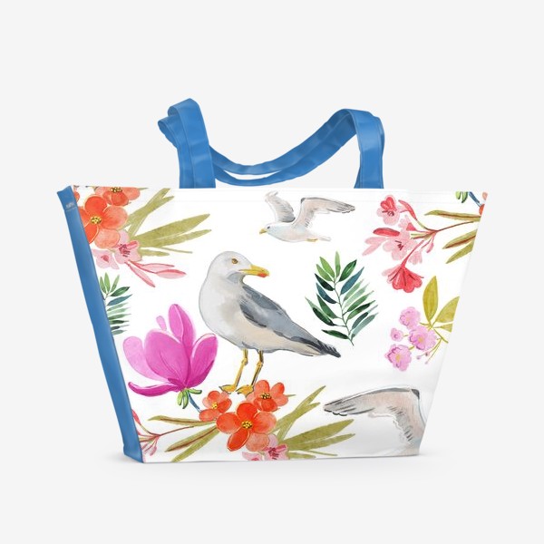 Пляжная сумка «цветы и чайки»