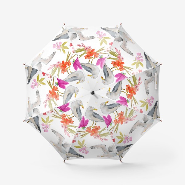 Зонт «цветы и чайки»