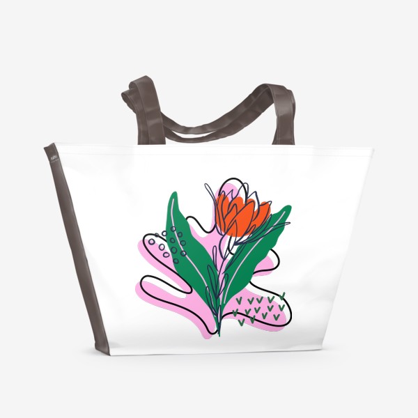 Пляжная сумка «Тропические растения. Цветок протеи, листья и текстуры»