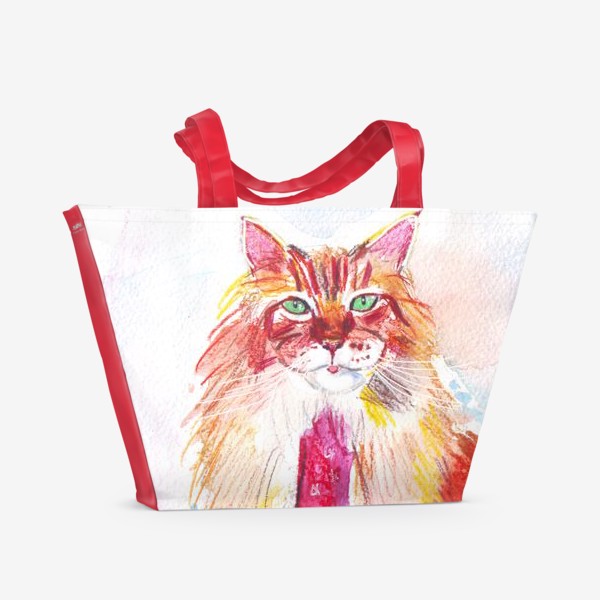 Пляжная сумка «Рыжий кот мейн-кун с галстуком»