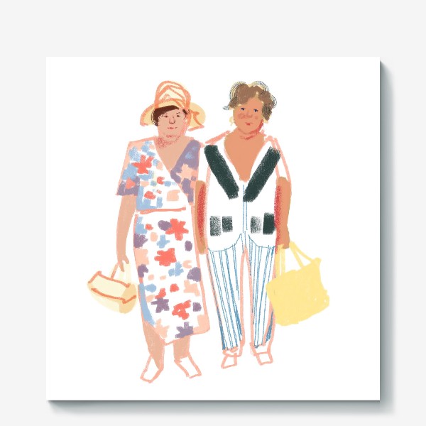 Холст «Яркая графическая иллюстрация. Две модные бабушки подружки. Люди, женщины»