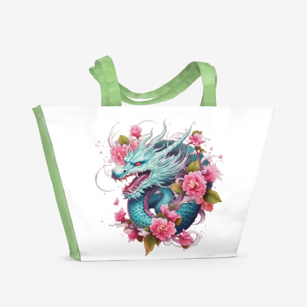Пляжная сумка «Дракон и розовые цветы»