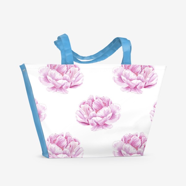 Пляжная сумка «Розовые пионы, бесшовный паттерн»