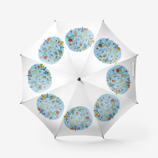 Зонт &laquo;Волшебные цветы на фоне голубого круга неправильной формы&raquo;