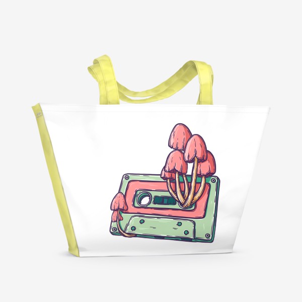 Пляжная сумка «Ретро кассета и грибы»