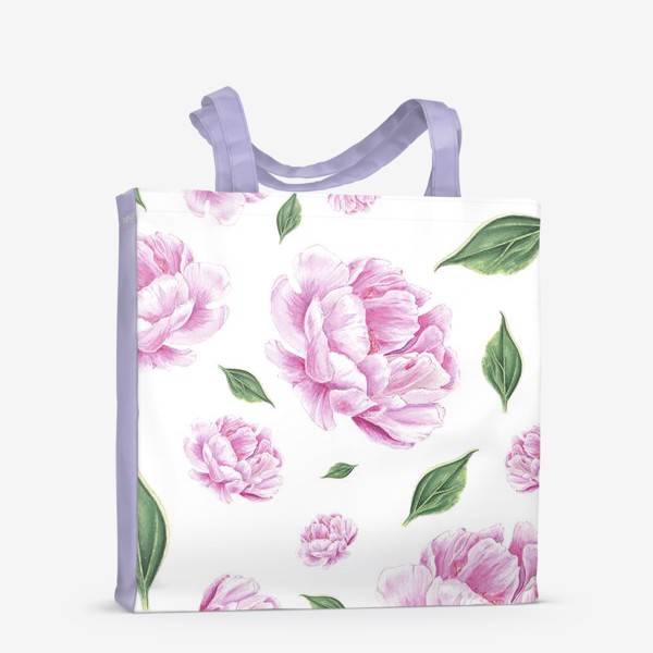 Сумка-шоппер «Цветы пионы с листьями на белом»