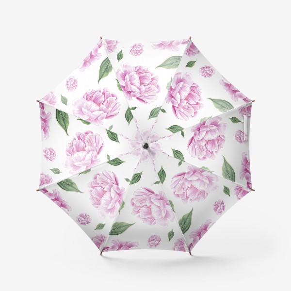 Зонт «Цветы пионы с листьями на белом»