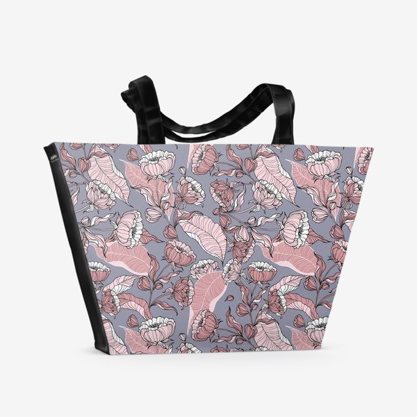Пляжная сумка «Нежный цветочный принт, листья»