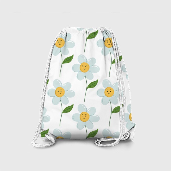 Рюкзак «Ромашки. Узор с полевыми цветами на белом фоне»