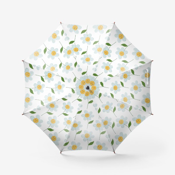 Зонт &laquo;Ромашки. Узор с полевыми цветами на белом фоне&raquo;