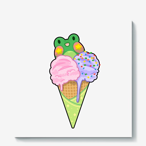 Холст «Лягушонок в рожке мороженого»
