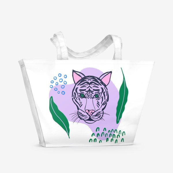 Пляжная сумка &laquo;Абстрактный тропический принт с тигром, листьями и простыми текстурами&raquo;