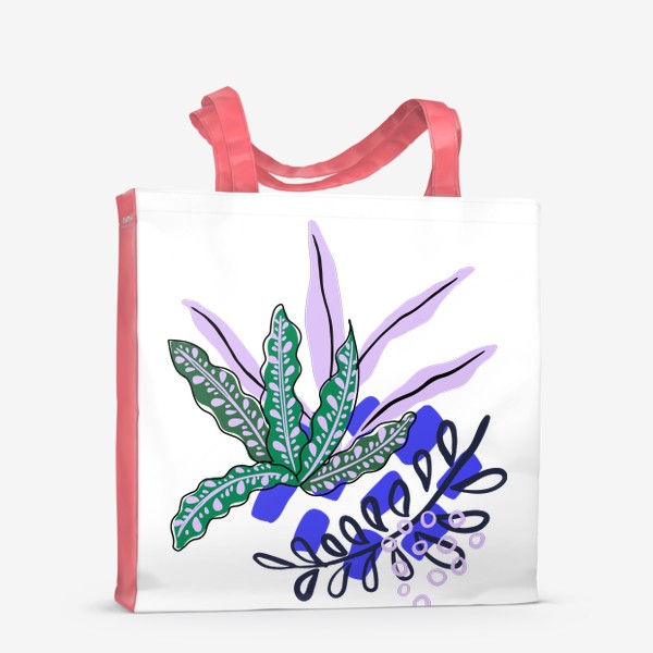 Сумка-шоппер «Абстрактный принт с тропическими растениями и простыми текстурами»