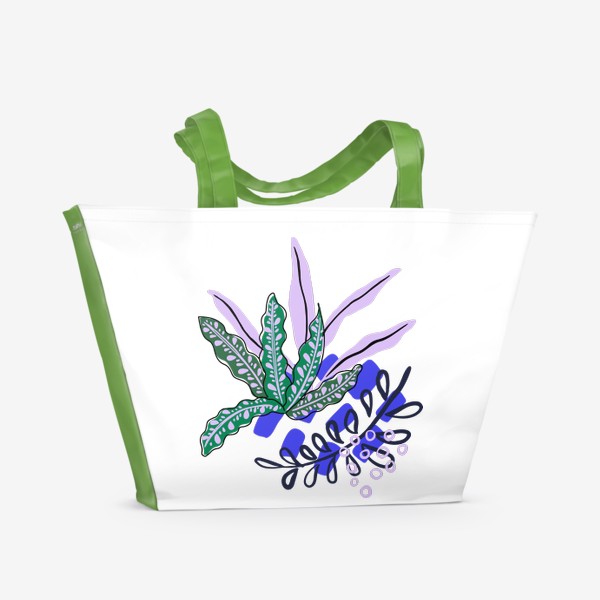 Пляжная сумка «Абстрактный принт с тропическими растениями и простыми текстурами»