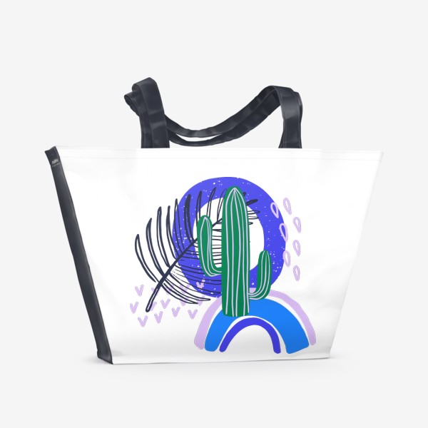 Пляжная сумка «Абстрактный принт с кактусом и простыми текстурами»