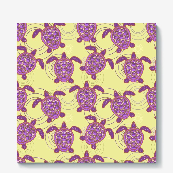 Холст «фиолетовые морские черепахи на желтом фоне»