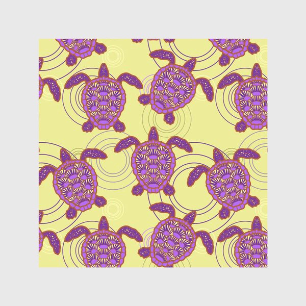 Шторы «фиолетовые морские черепахи на желтом фоне»