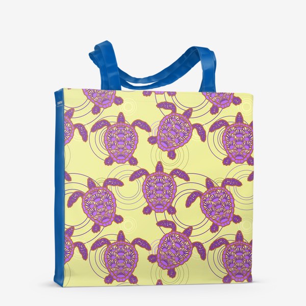 Сумка-шоппер «фиолетовые морские черепахи на желтом фоне»