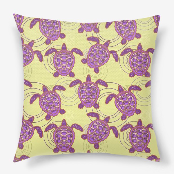 Подушка «фиолетовые морские черепахи на желтом фоне»