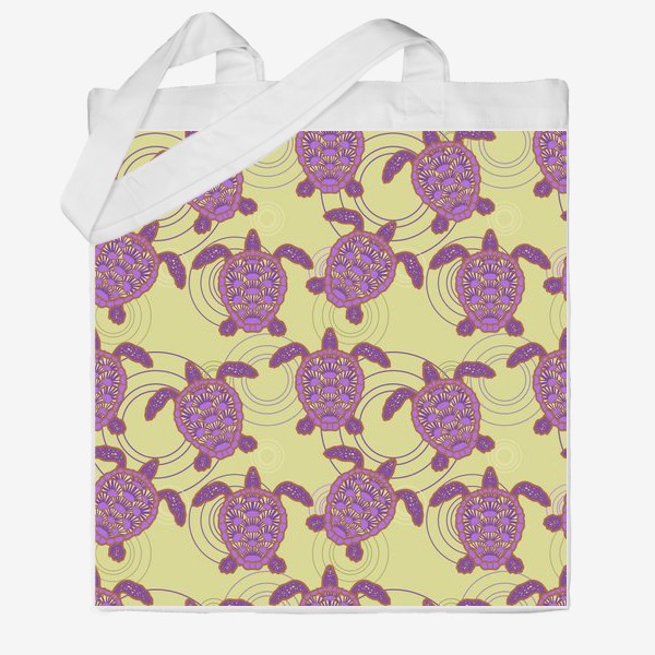 Сумка хб «фиолетовые морские черепахи на желтом фоне»