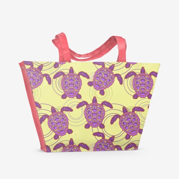 Пляжная сумка «фиолетовые морские черепахи на желтом фоне»