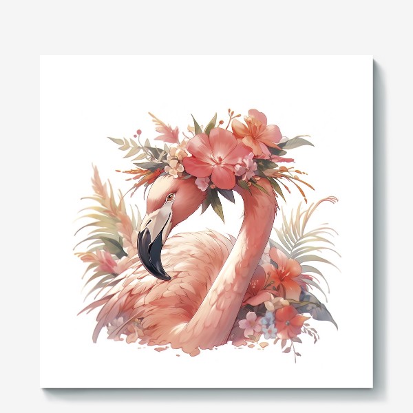 Холст «фламинго в букетах цветов »