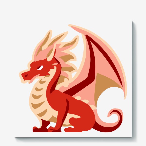 Холст «дракон с крыльями красный и золотой китайский»