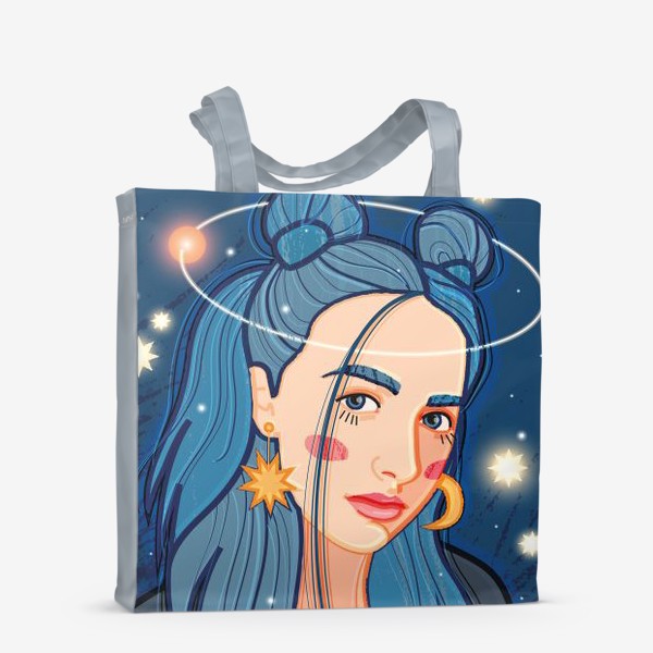 Сумка-шоппер &laquo;Девушка с синими волосами на фоне космического пейзажа&raquo;