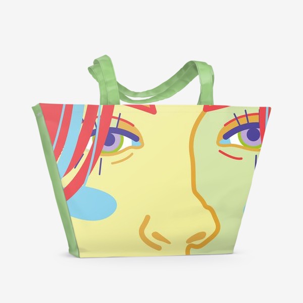 Пляжная сумка «яркий женский портрет крупным планом в стиле поп-арт»