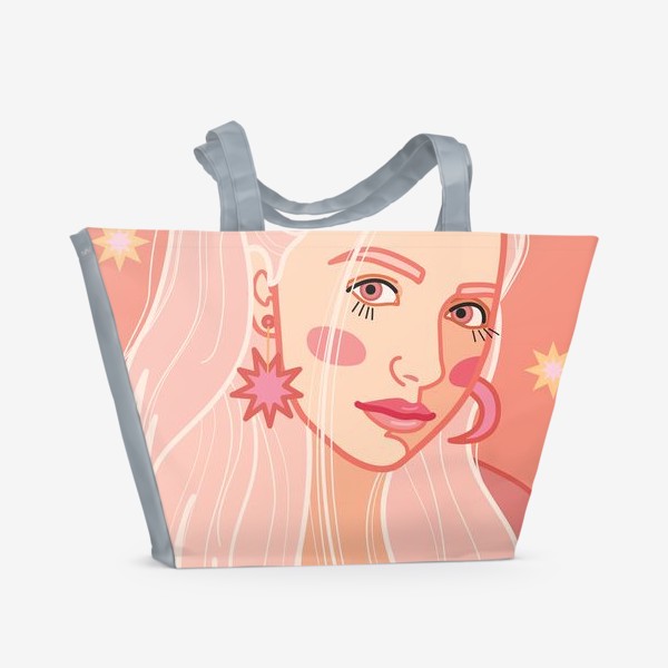 Пляжная сумка «космическая девушка в нежной цветовой гамме»