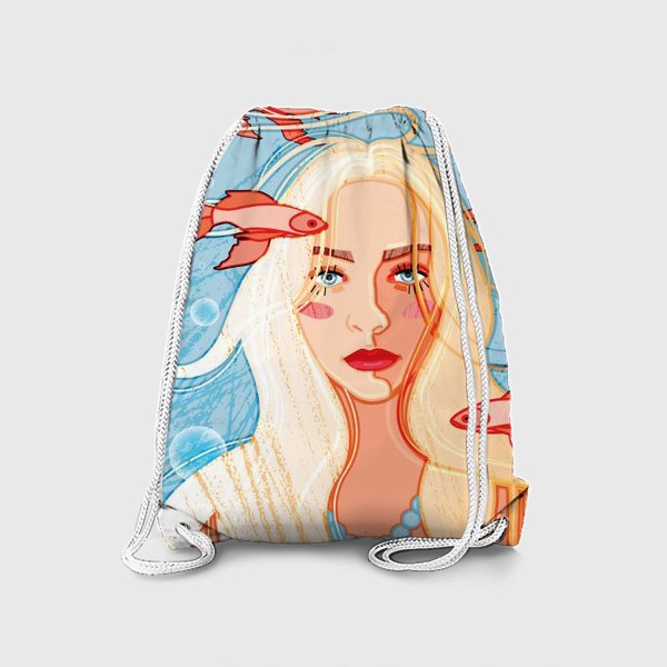 Рюкзак «светловолосая девушка в образе русалки в окружении рыбок»
