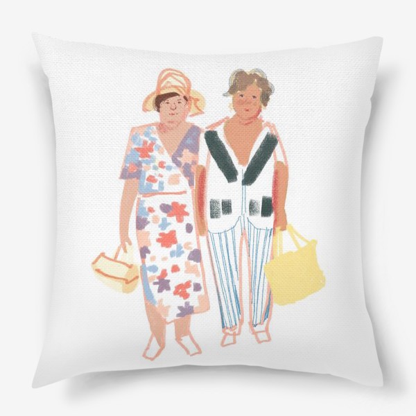Подушка «Яркая графическая иллюстрация. Две модные бабушки подружки. Люди, женщины»