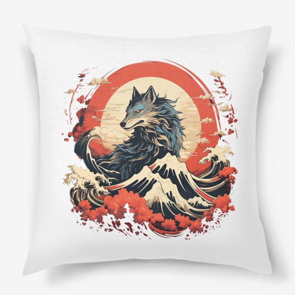 Подушка «Волк в японском стиле»