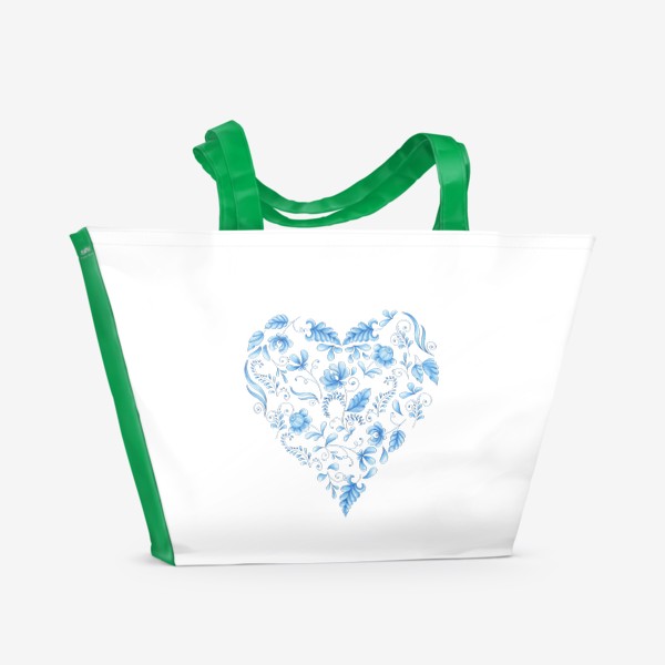 Пляжная сумка «Сердце, гжель»