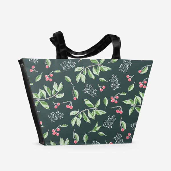 Пляжная сумка &laquo;Розовые ягодки на зеленом&raquo;