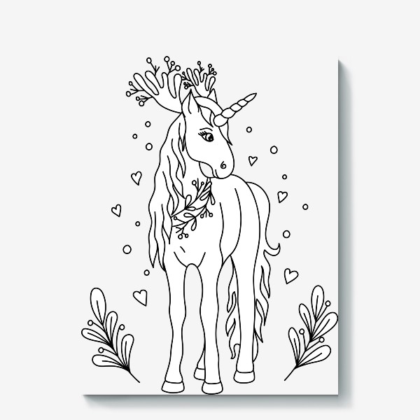Холст «Cute unicorn with deer horns/ Милый единорог с оленьими рожками»