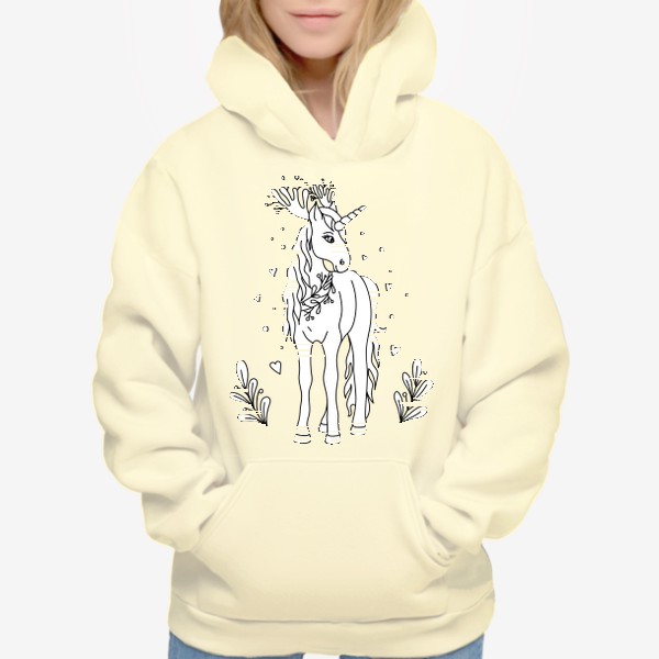 Худи «Cute unicorn with deer horns/ Милый единорог с оленьими рожками»
