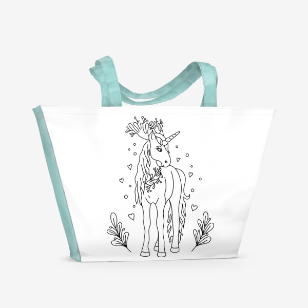 Пляжная сумка «Cute unicorn with deer horns/ Милый единорог с оленьими рожками»