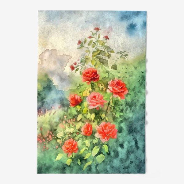 Полотенце «Куст красных роз акварель»