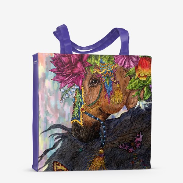 Сумка-шоппер «Гнедая лошадь и цветы»