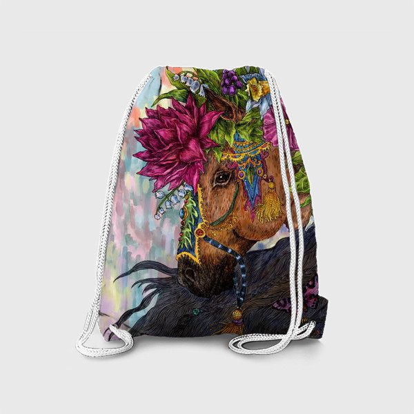 Рюкзак «Гнедая лошадь и цветы»