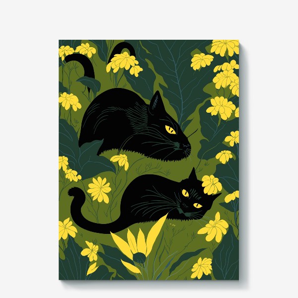 Холст «Чёрные коты в саду»