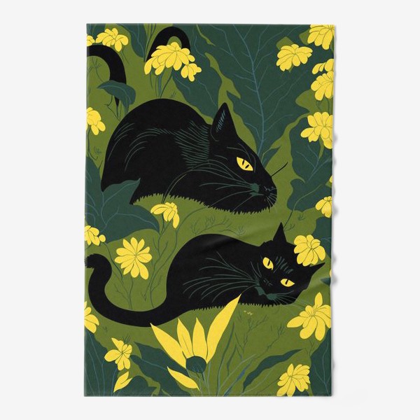 Полотенце «Чёрные коты в саду»