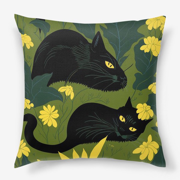 Подушка «Чёрные коты в саду»