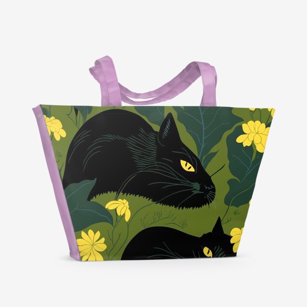 Пляжная сумка «Чёрные коты в саду»