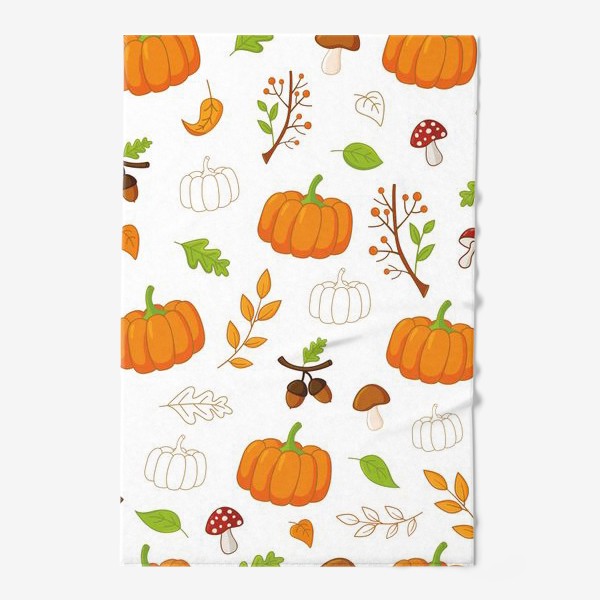 Полотенце &laquo;Осенний паттерн с тыквами, листьями, грибами и желудями&raquo;