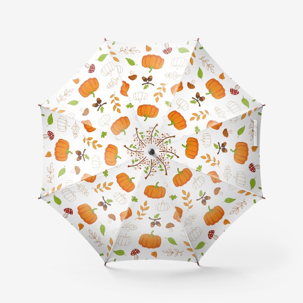 Зонт «Осенний паттерн с тыквами, листьями, грибами и желудями»