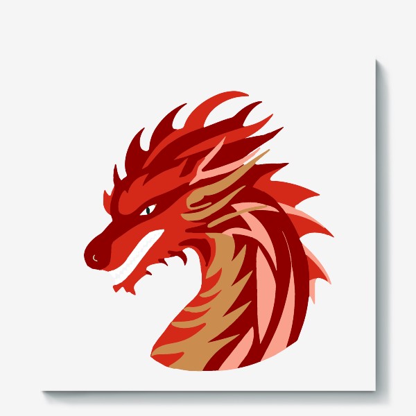 Холст «дракон красный с золотым и розовым китайский»