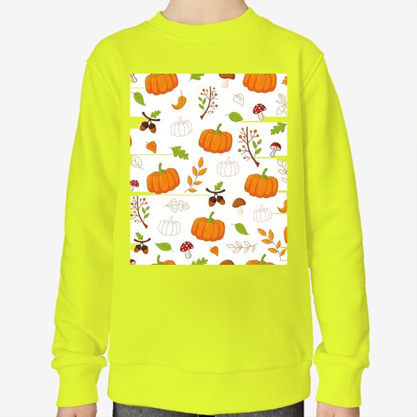 Свитшот «Осенний паттерн с тыквами, листьями, грибами и желудями»